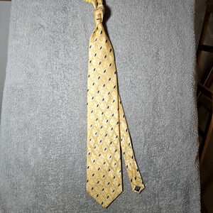 VTG Bill Blass Men’s Silk Tie Gold Tan Blue Ornate Baroque Scroll Leaf Pattern